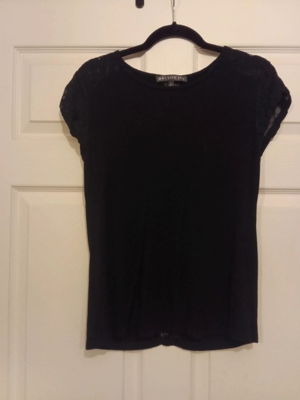 Brixon Ivy Black Short Sleeve Top with Lace Cap Sleeves